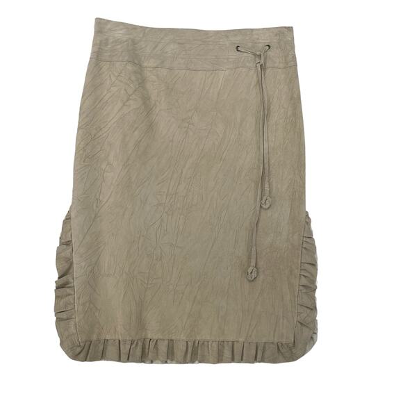 Vintage Laundry by Shelli Segal Suede Ruffle Trim Knee Skirt Cream 4 - Picture 1 of 8